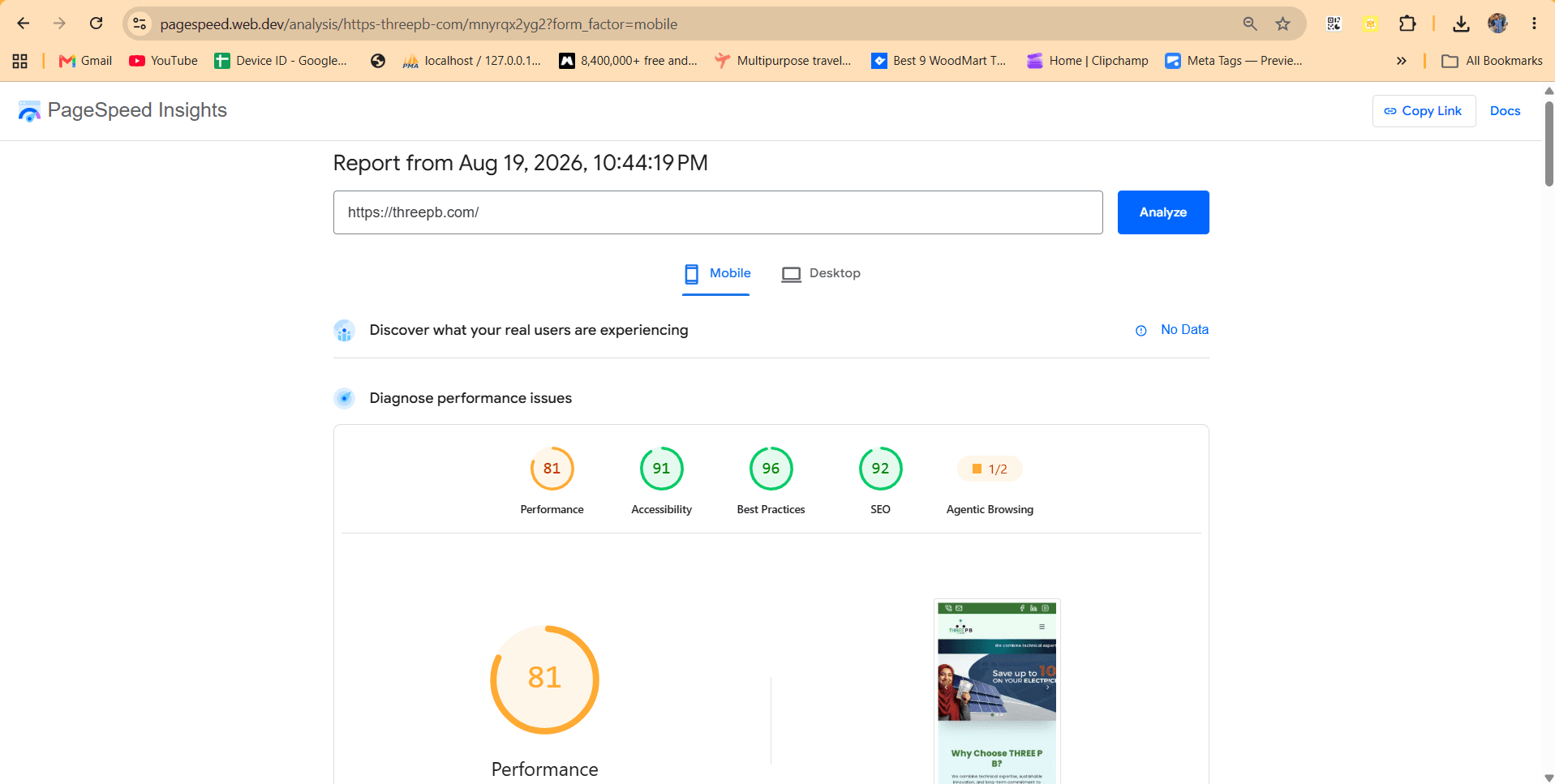 PageSpeed Insights for mobile