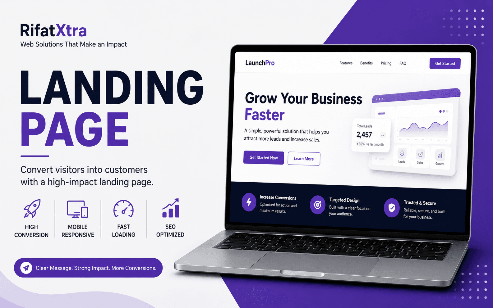 Landing page design example with call-to-action section
