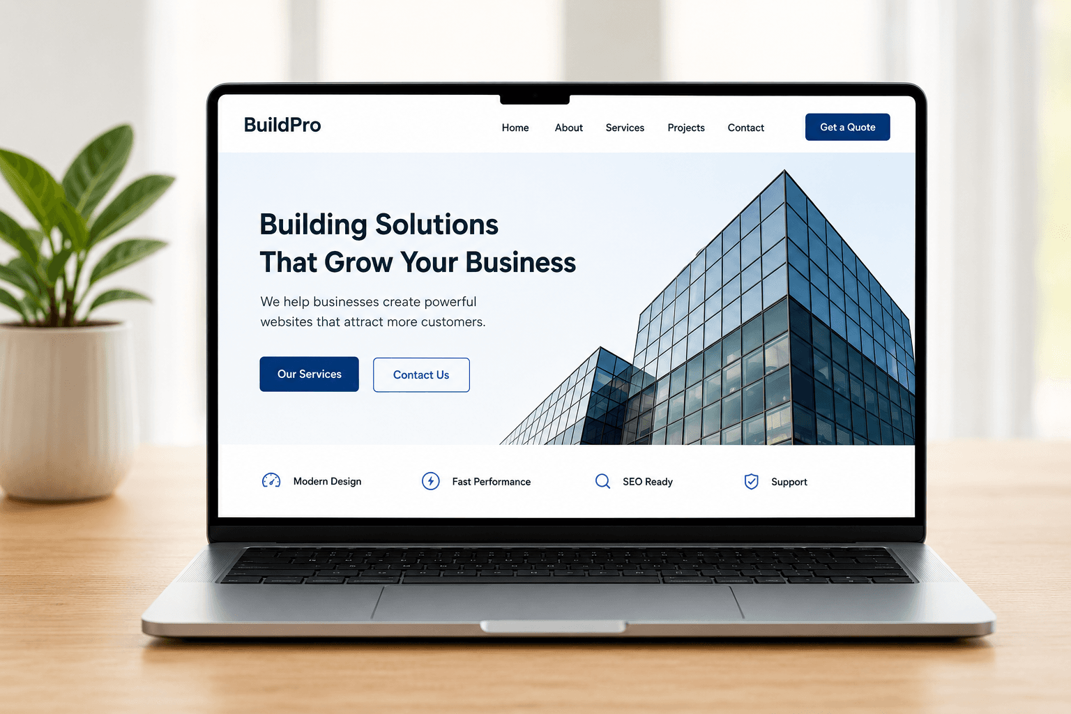 Business website homepage design example built with Laravel and Next.js